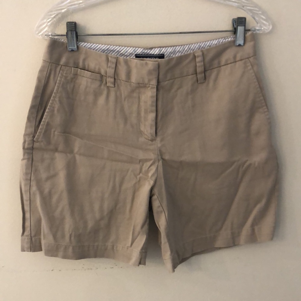 Lands' End shorts preppy classic timeless khaki tan flat front multi pockets 4